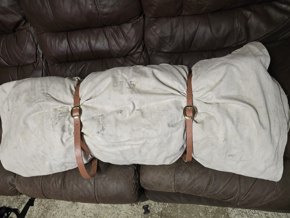 2 LEATHER Wool Blanket straps, Back pack, Sleeping Pad, cowboy bedroll Army