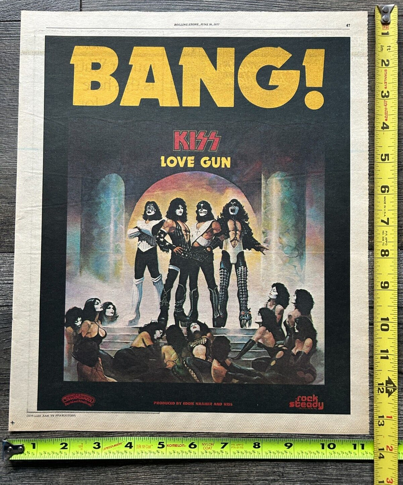 KISS Ad Advert Kiss Love Gun Album BANG 1977 11x13 Vintage Kiss Aucoin