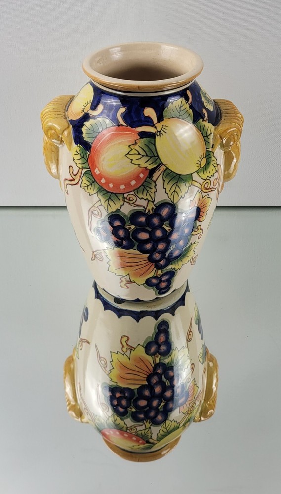 Decorative Vase - Hand-painted Fruit Pattern, Sculpted Handles