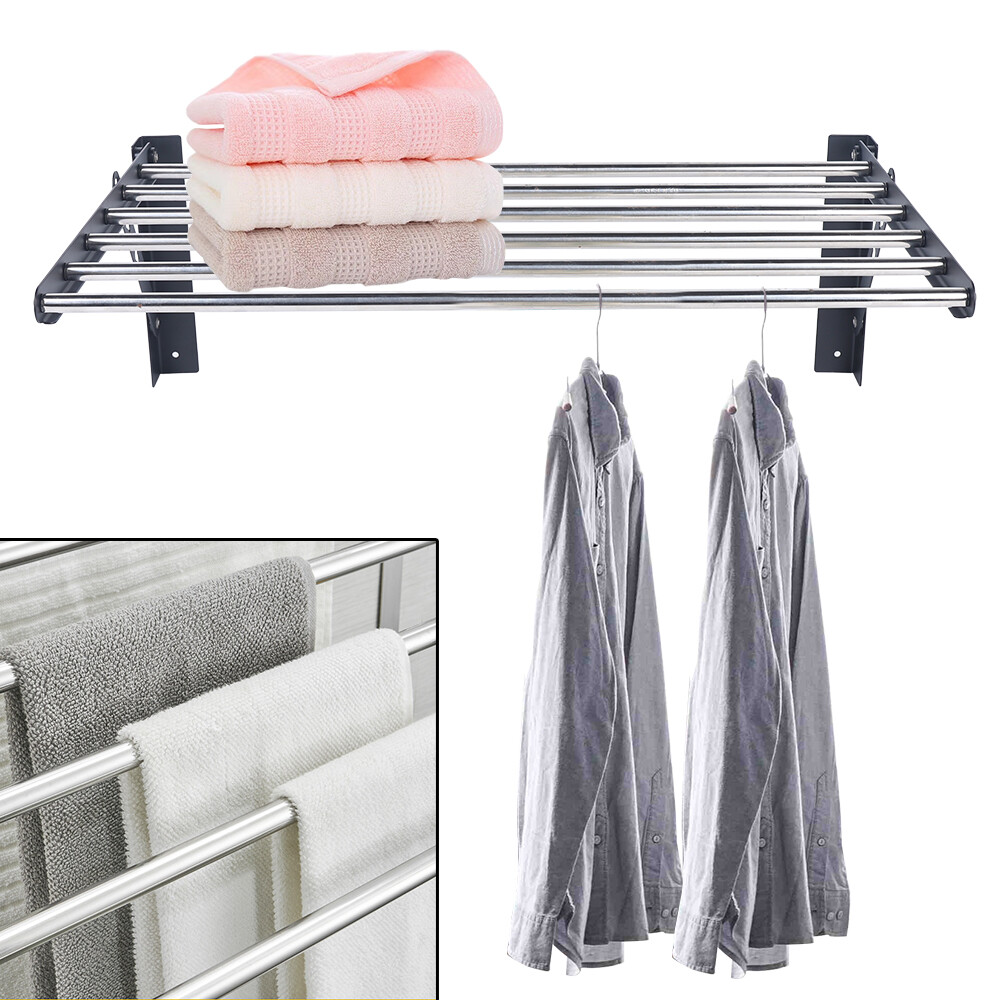 Wall Mount Drying Rack Retractable Folding Dryer Hanger Laundry Clothes Rack