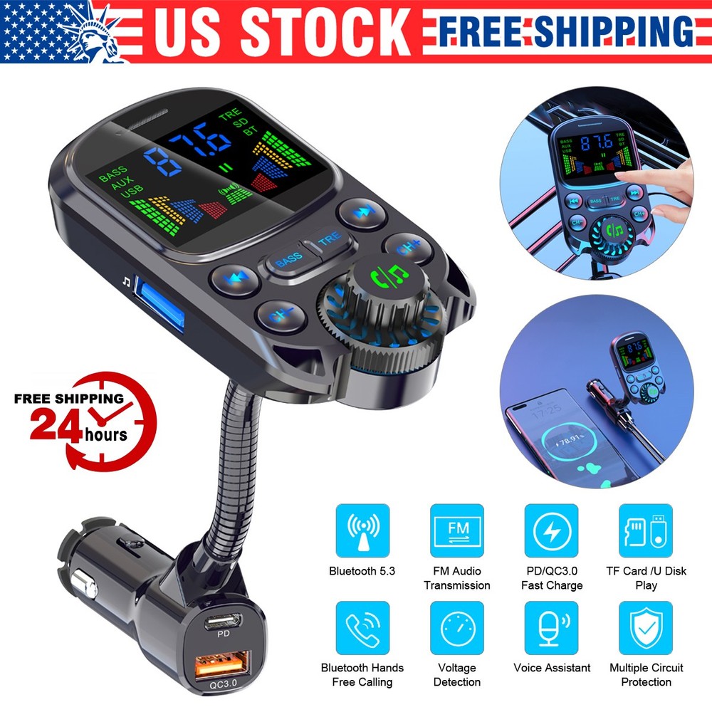 Car Bluetooth FM Transmitter Wireless MP3 Player USB PD Fast Car Charger Adapter