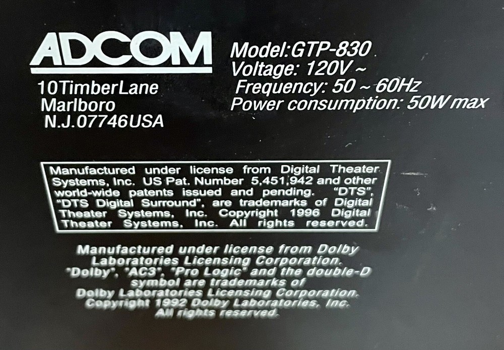 Adcom Digital Processing Tuner Preamplifier GTP-830 — Partially Tested/Working