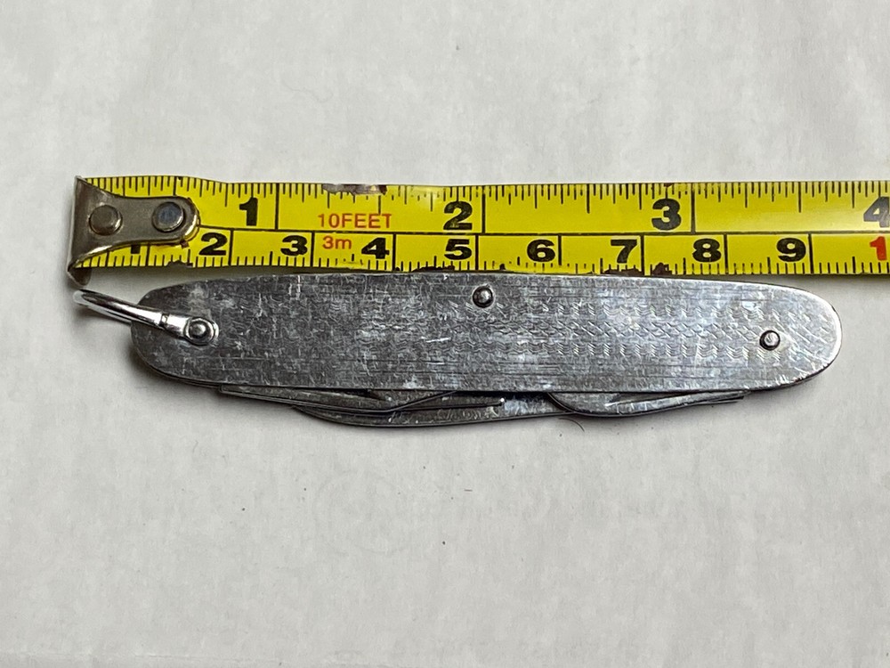 Vintage Small Silver Tone Textured 5 Function Key Chain Pocket Knife