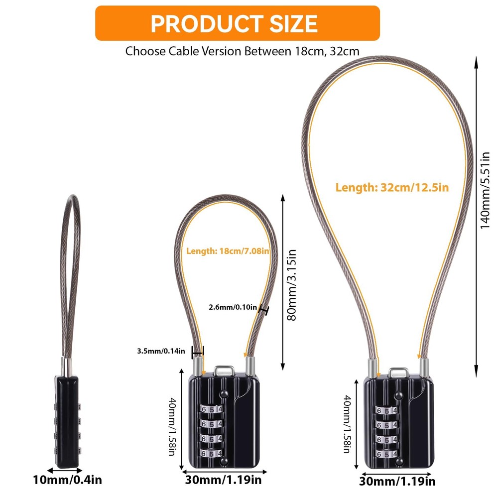® Compact Design Twins Resettable 4-Digit Combination Padlock, Extra Long Cab...