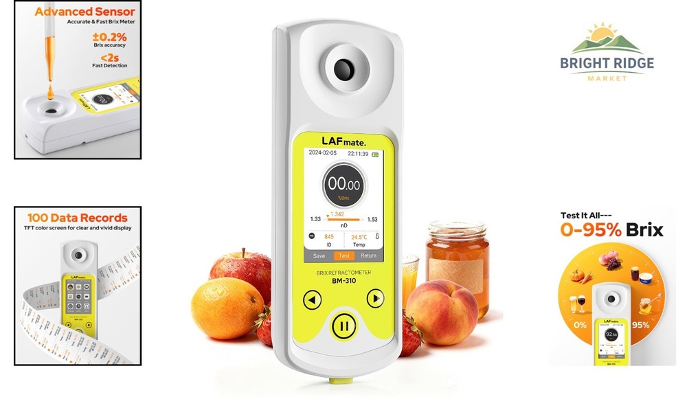 Rechargeable Refractometer with Automatic Temperature Compensation for Samples