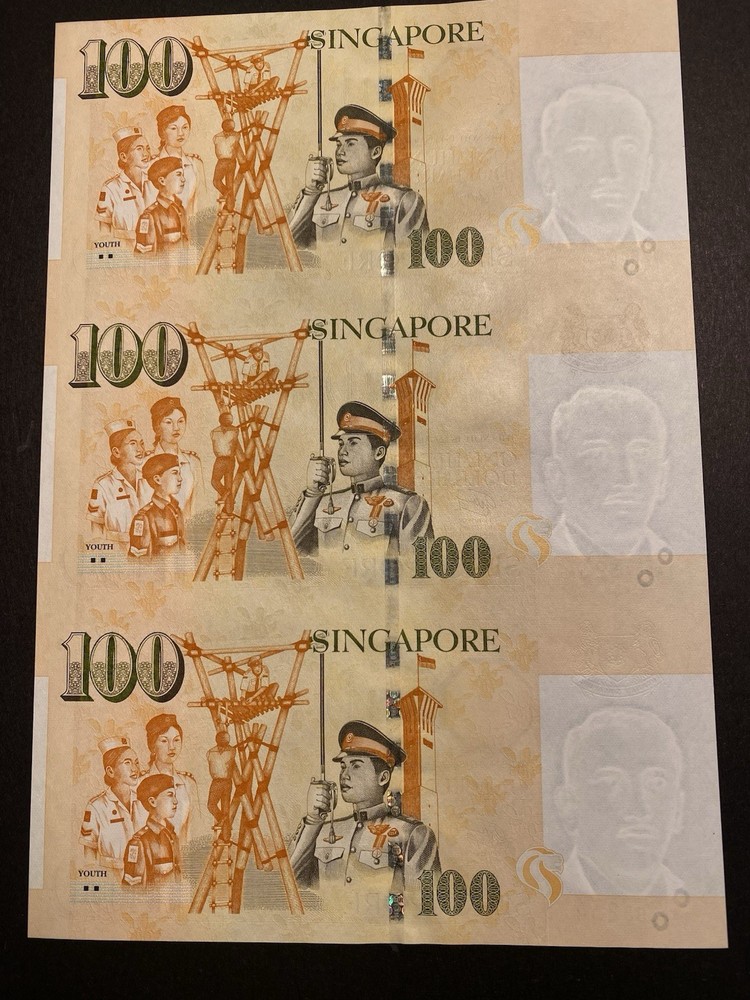 Singapore $100 3pcs Uncut Notes Uncirculated