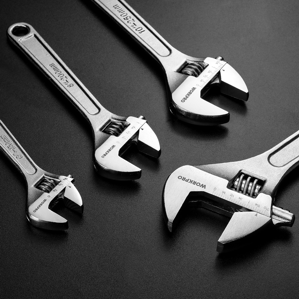 WORKPRO 4PC 6" 8 10" 12" Adjustable Wrench Set Forged Heat Treated Chrome-plated