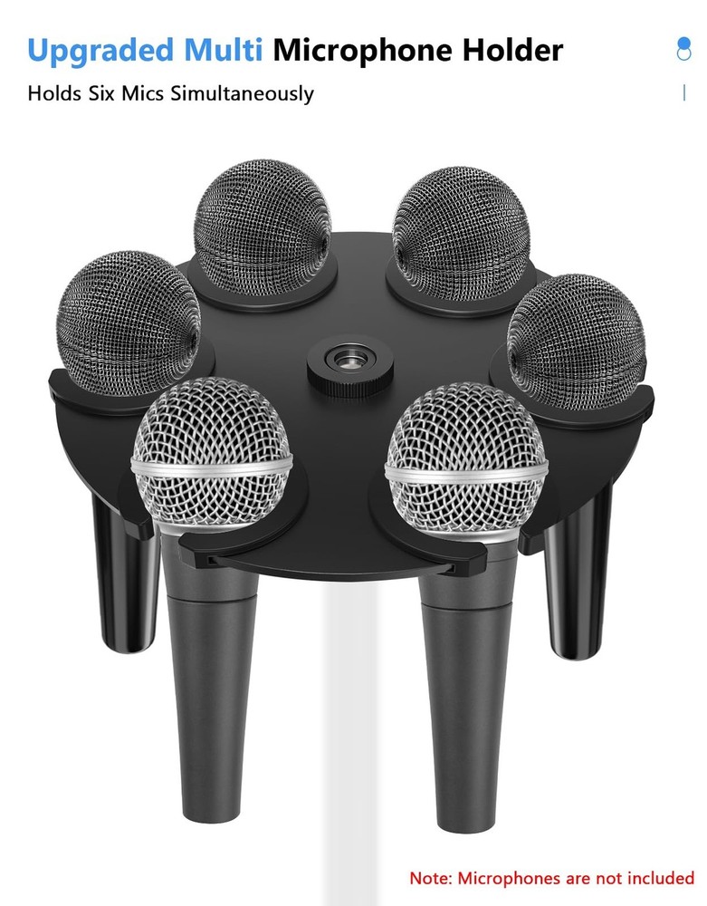 Multi Microphone Holder (Aluminum) Multi-Mic Holder for Handheld Dynamic, Wir...