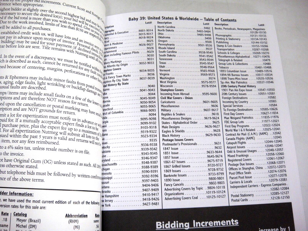 Baby Nutmeg Stamp Auction Catalog 2006 Match & Medicine FDCs Ad Covers Officials