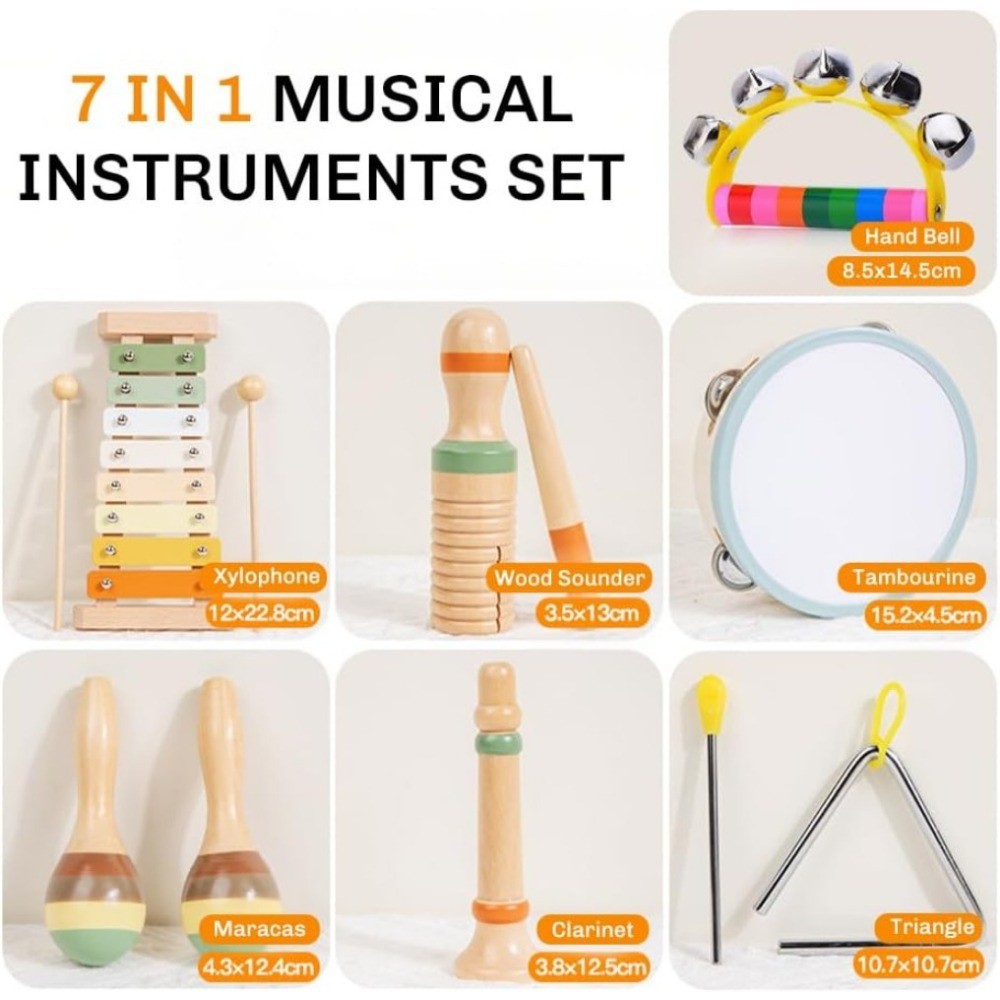 Wooden Musical Instruments Set 12Pcs Montessori Musical Toys for Kids & Toddlers