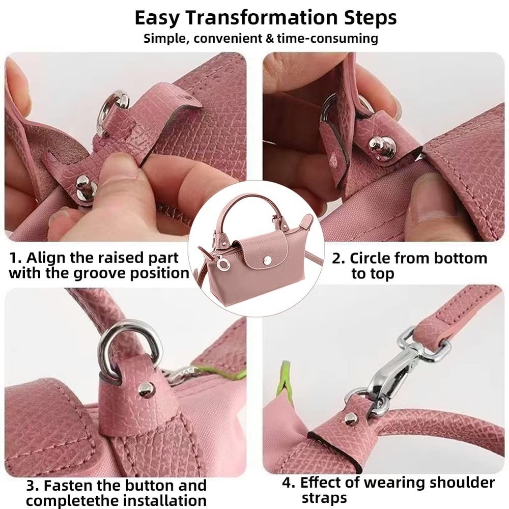 Bag Shoulder Strap with Longchamp Mini Pouch,Genuine Leather Adjustable Strap...