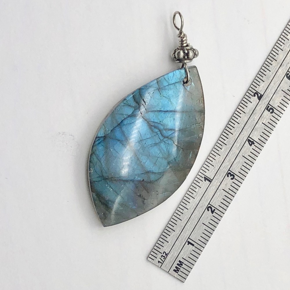 Labradorite Sterling Silver Drop Pendant | 2 1/4" Long | Blue |