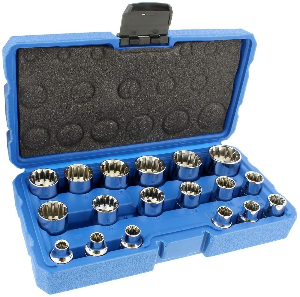 3/8" Dr. 18PC Penta-Spline Socket Set (SAE, Metric, Torque)