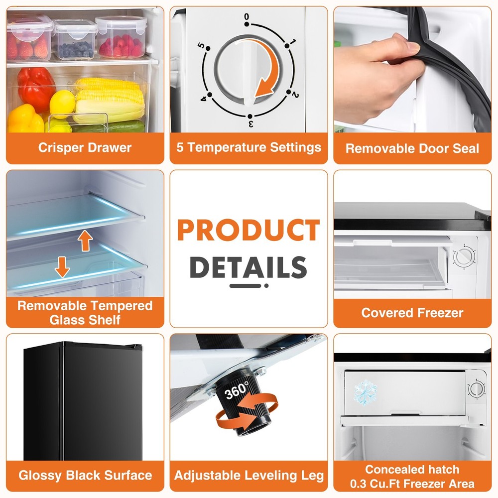 Quiet Compact Mini Fridge with Freezer Compartment, Single Door Design
