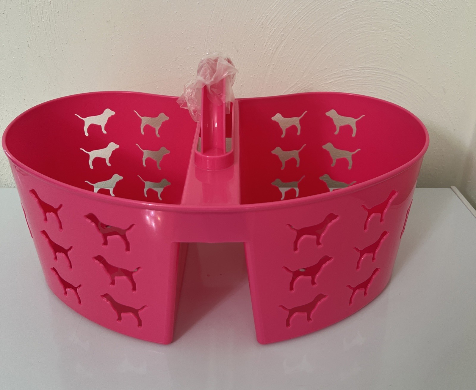 Victorias Secret Pink Dog Graphic Heart Shape SHOWER CADDIE organizer 16Lx6H
