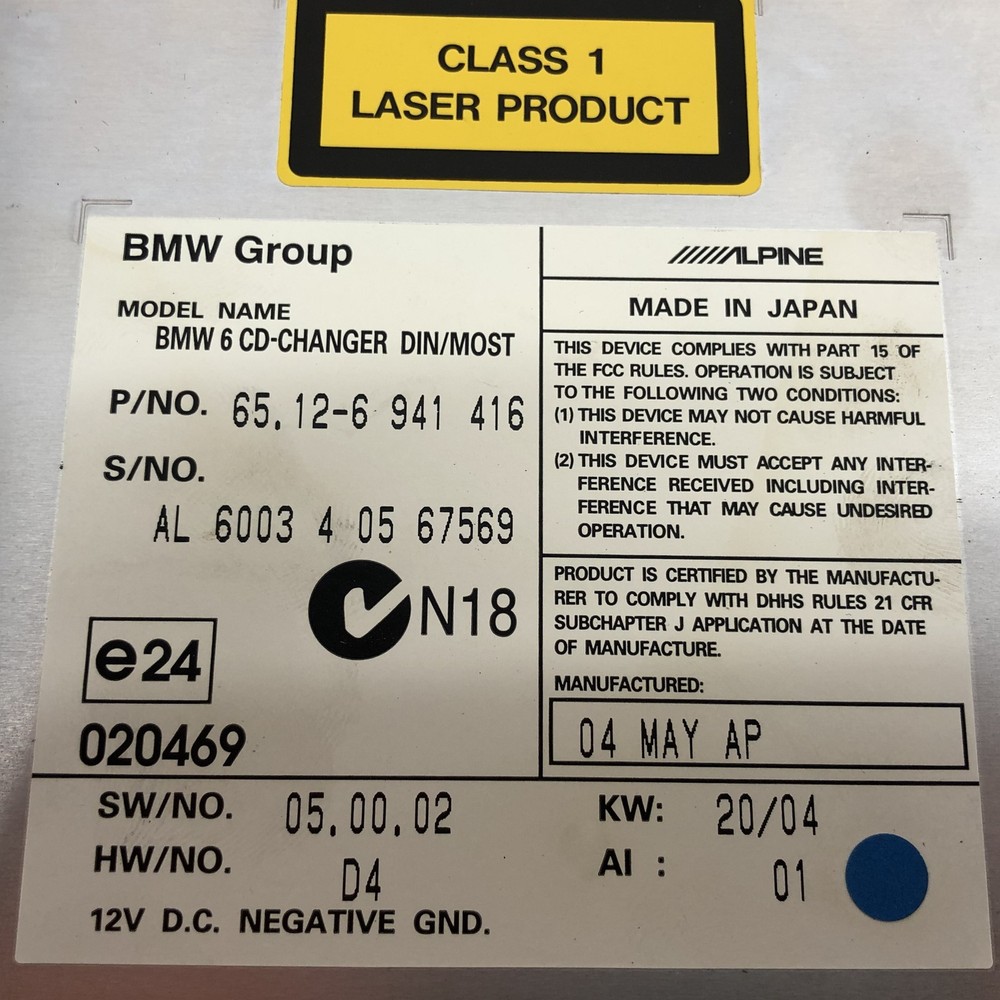 BMW 645 Coupe E63 2004 6 CD CHANGER UNIT 6941416