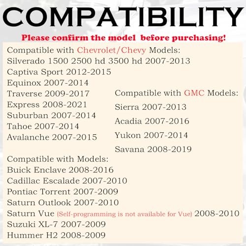 Keyless Entry Remote Control Key Fob Replacement Fits Chevy Silverado