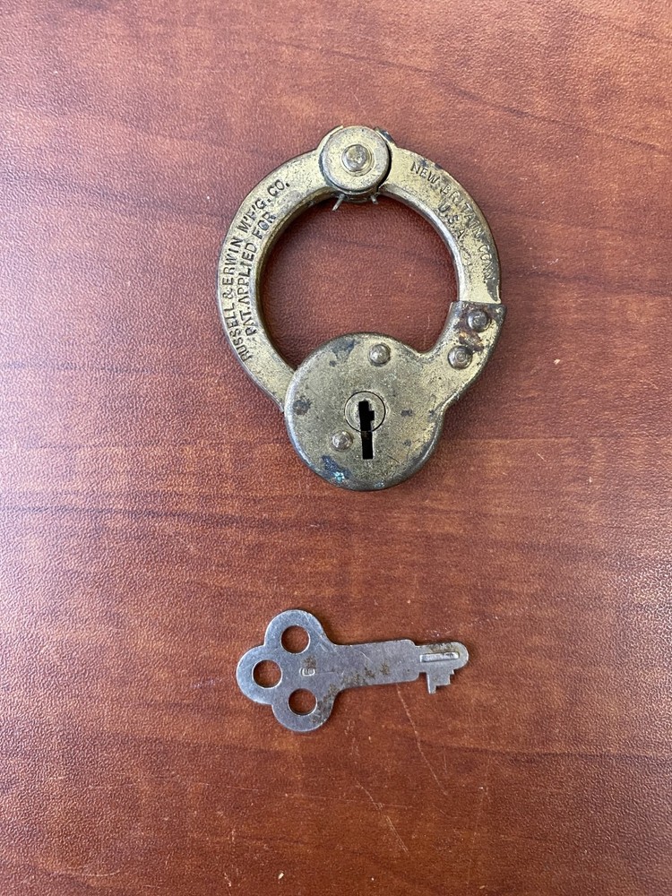 Russell & Irwin Antique Pad Lock w/key fully functional
