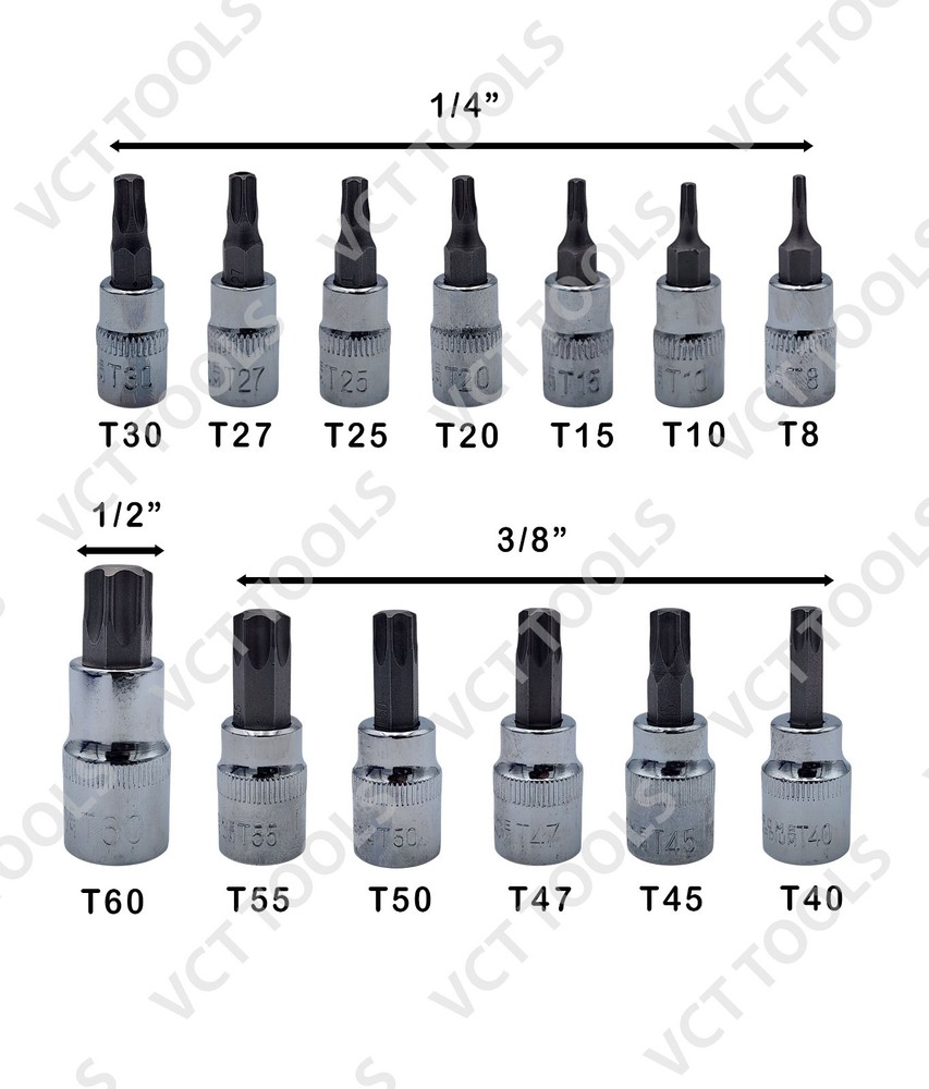 13pc Torx Bit Socket and E-Socket Set, High Quality CR-V and S2 Sockets