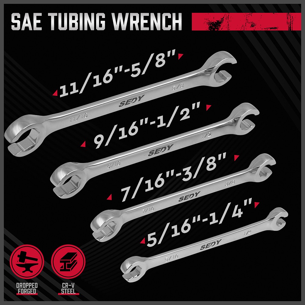 8Pcs Flare Nut Wrench Set Offset End Spanner Metric SAE Portable Organizer Pouch