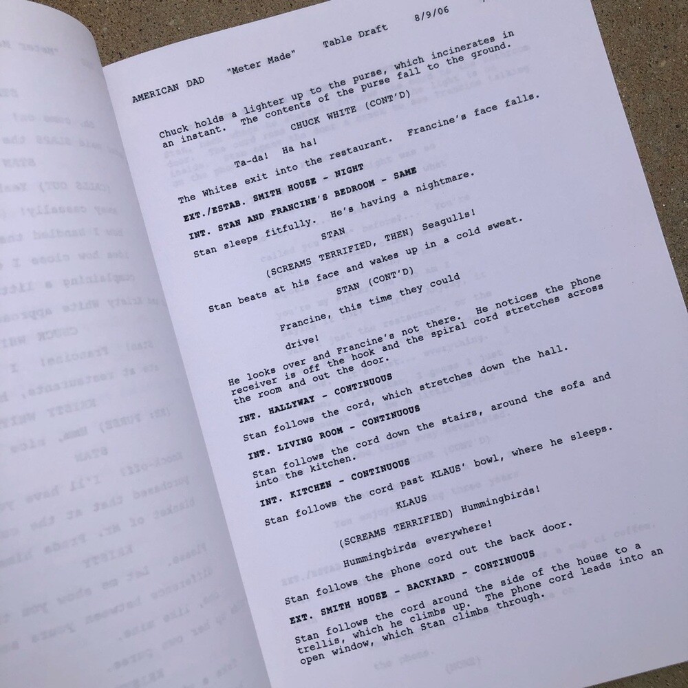 American Dad Scott Grimes Steve Smith Used Meter Maid Episode Table Draft Script