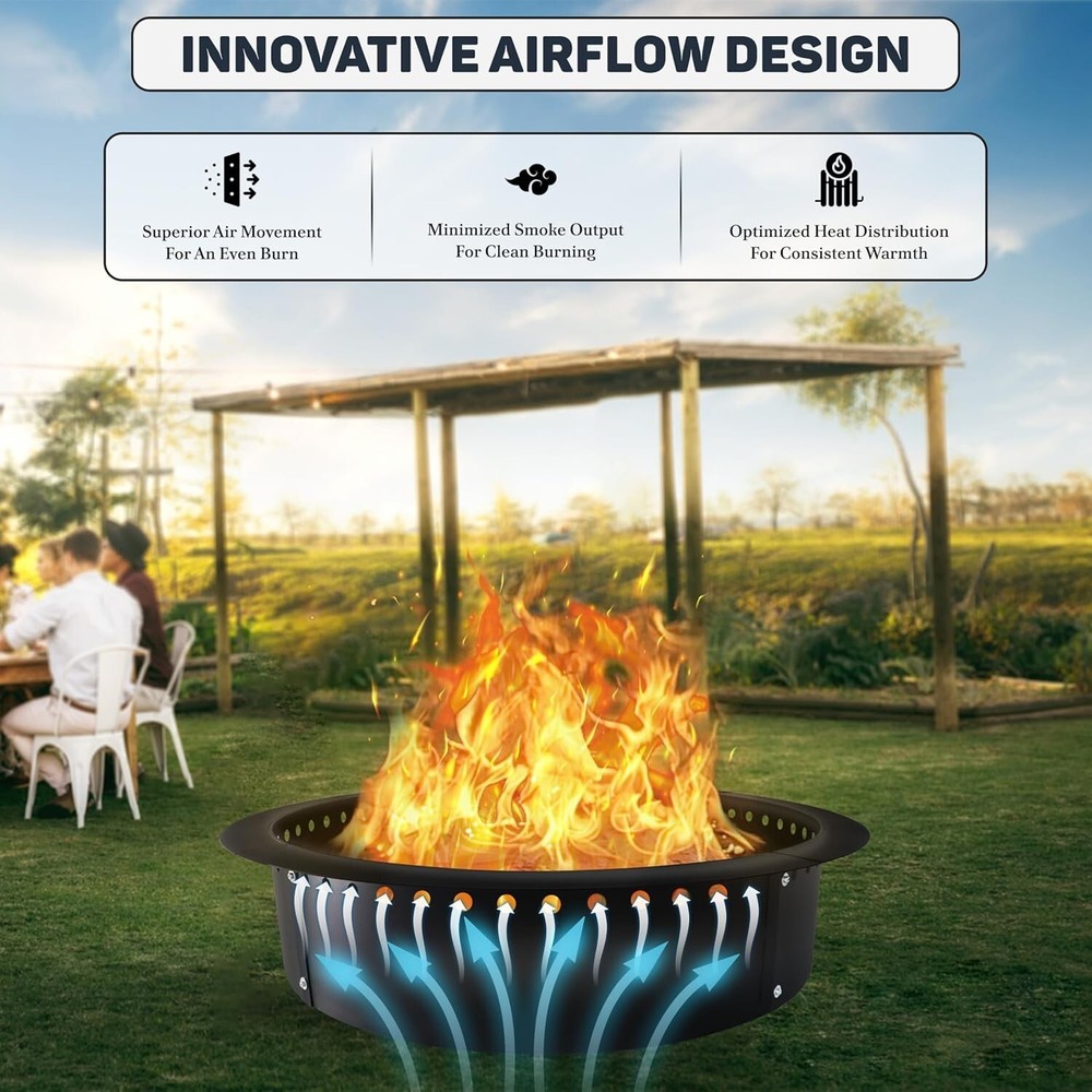 FEBTECH 46” Smokeless Outdoor Fire Pit Insert with Heat Resistant Coating