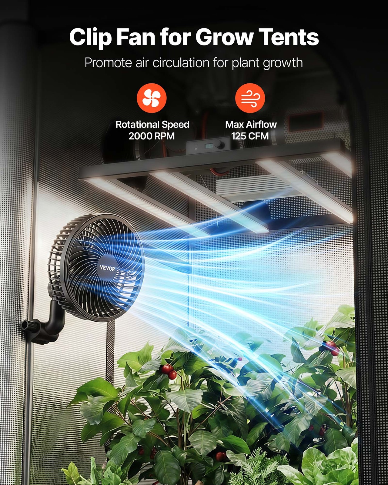 VEVOR Grow Tent Clip-On Plant Fan, Rechargeable USB, 2-Pack
