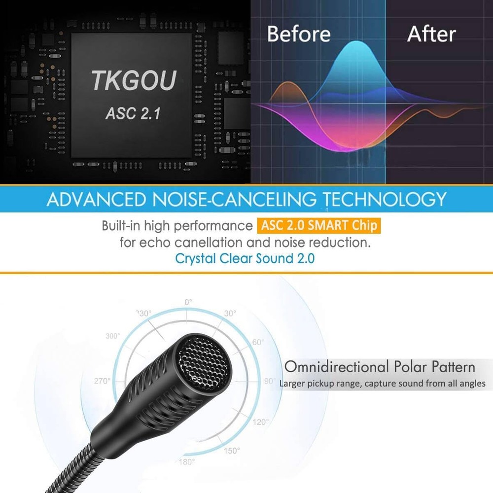 USB Microphone, 360 Degree Adjustable Gooseneck Design, Mute Button & LED Indica
