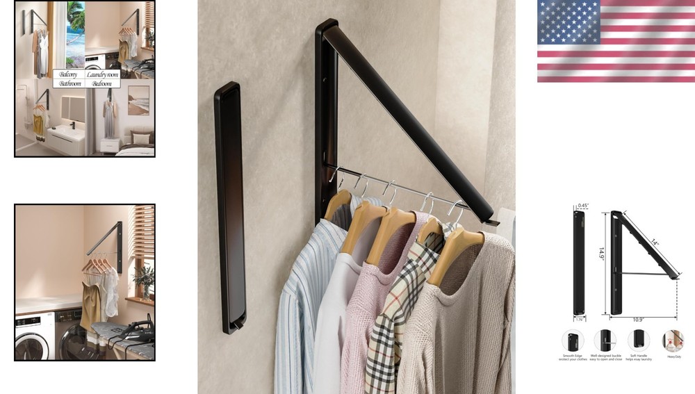 60-Pound Capacity Wall-Mounted Clothes Drying Rack - Rust-Proof Metal Design