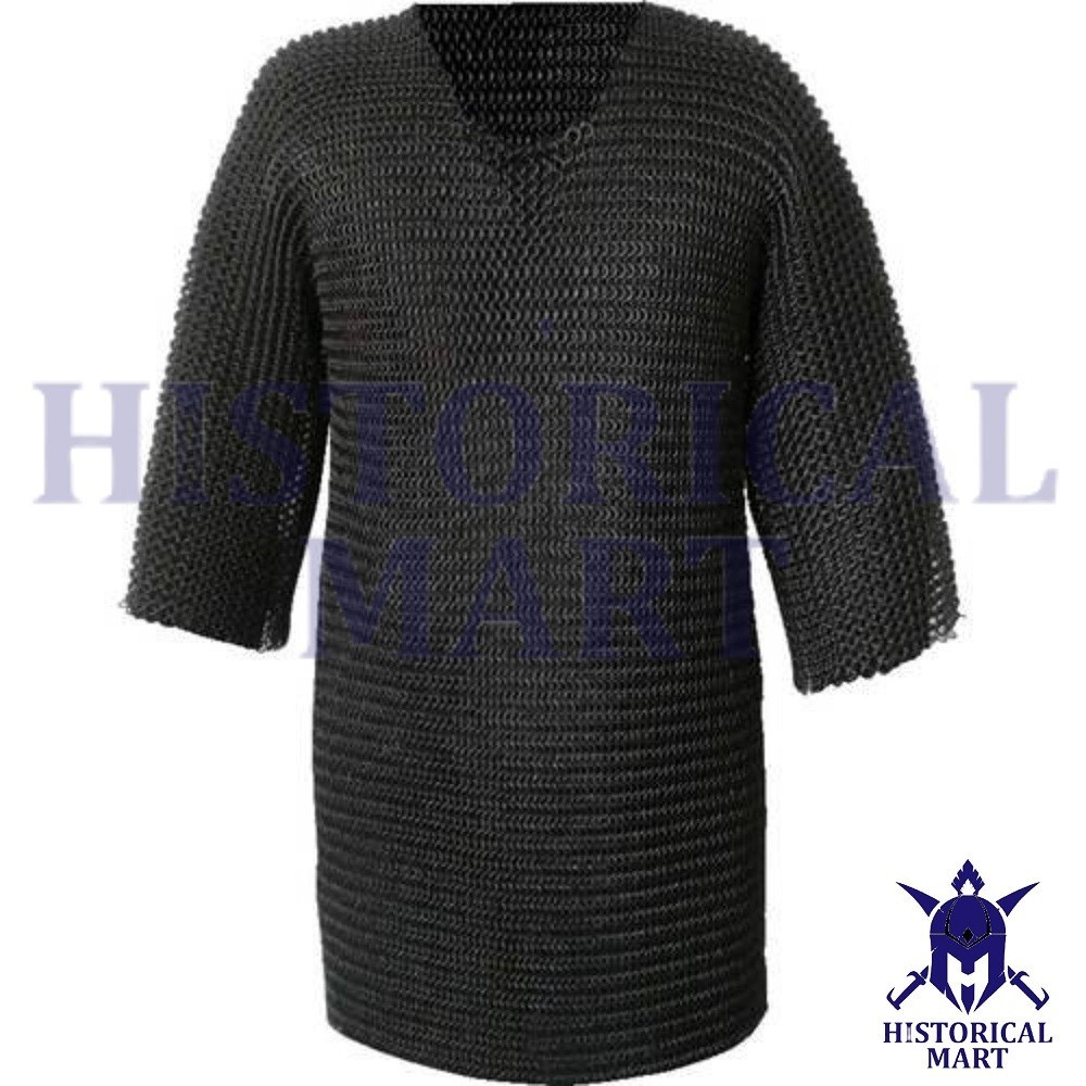 Black Butted-Ring Chainmail Shirt 10mm Mild Steel Short Sleeve Black Finish