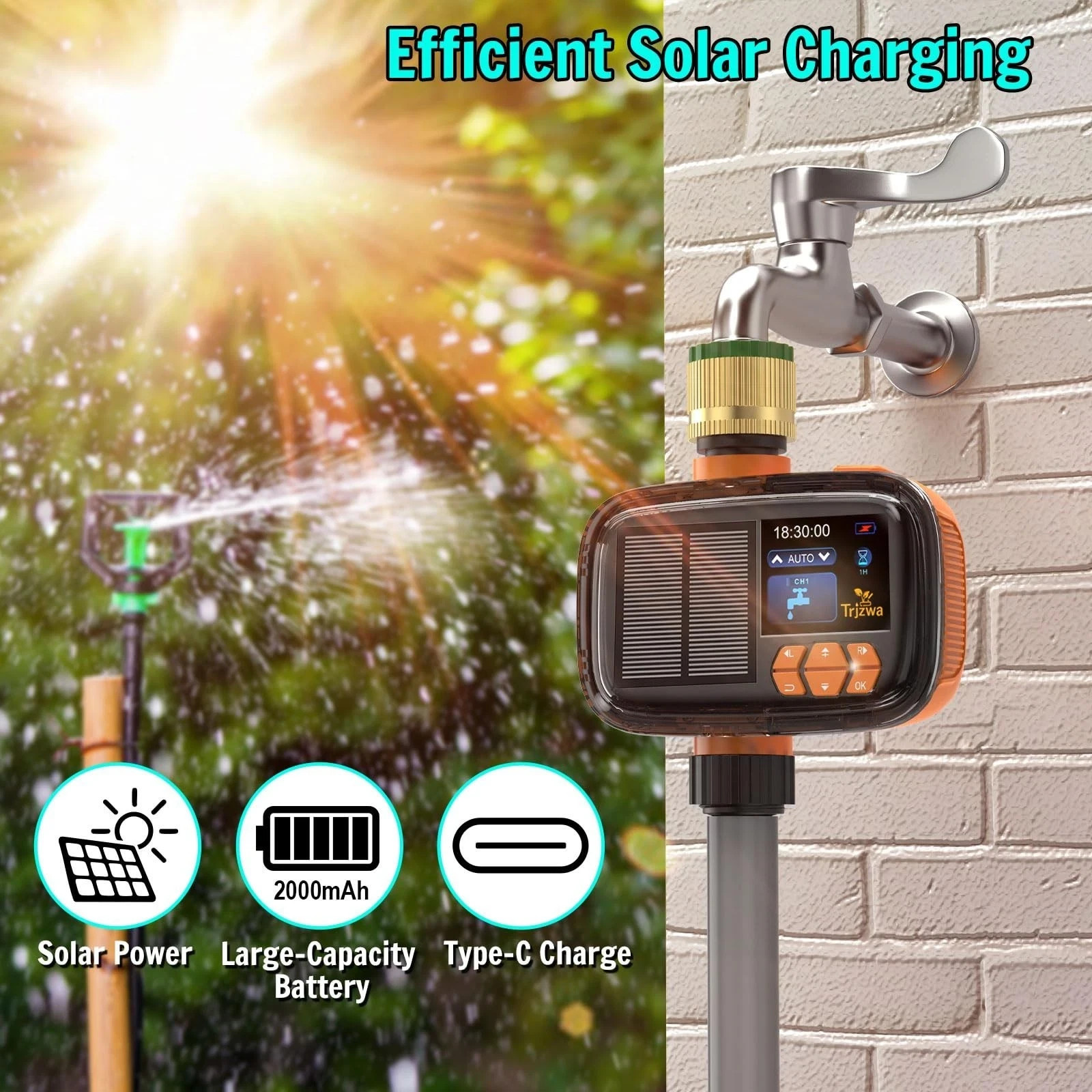 Solar Sprinkler Timer TRJZWA Water Timer, Irrigation System for Garden Hose S...