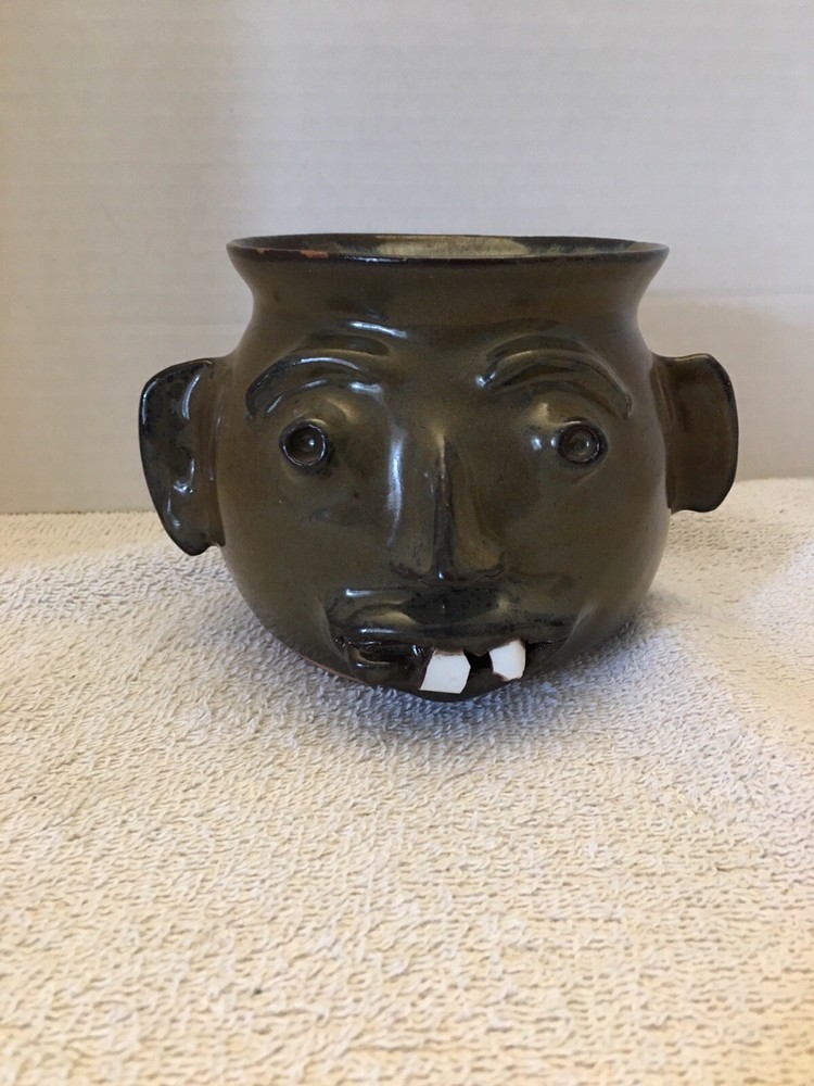 Face Pottery Decor Piece / Planter Artist Signed & Dated 2001