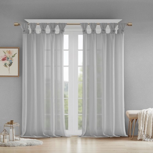AS Floral Embellished Cuff Tab Top Solid Curtain Panel Grey(Only 1 Pc )50x84"