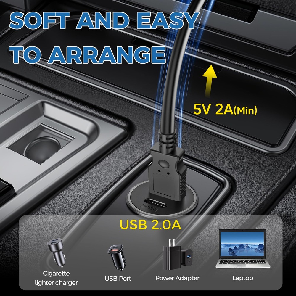 Dash Cam Cable for USB C Dash Cam,15FT 90 Degree Angle Type C Adapter Dash Ca...