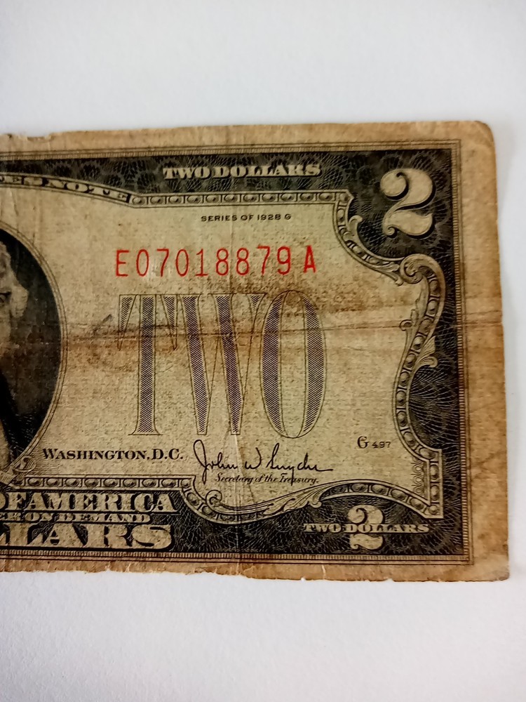 1928 G Two Dollar $2 Red Seal Note
