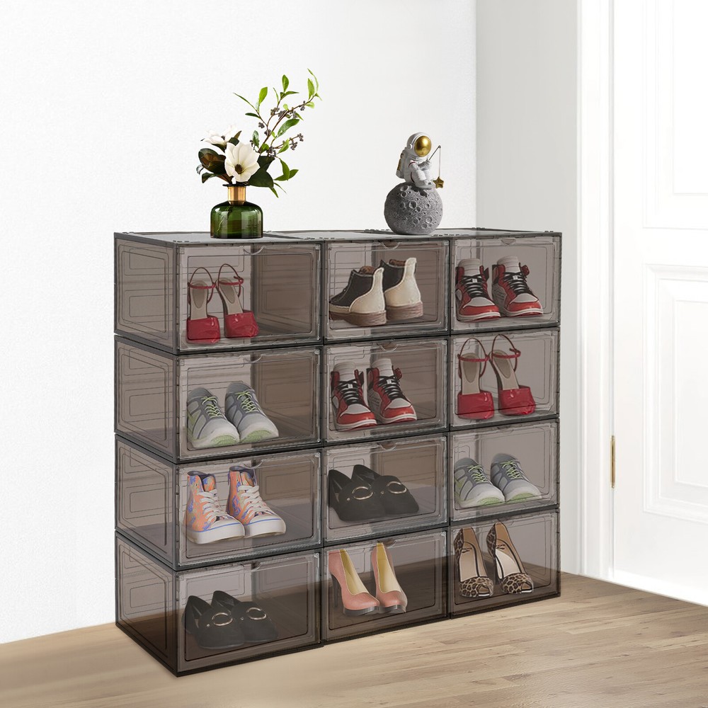 12PCS Stackable Sneaker Display Case Container Shoe Storage Box Organizer