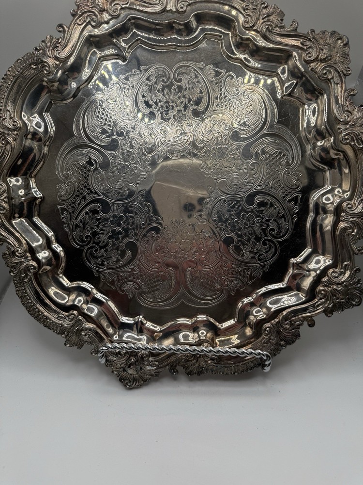 Barbour Silver Plate Co Footed Etched Tray 13” Silver On Copper #3804