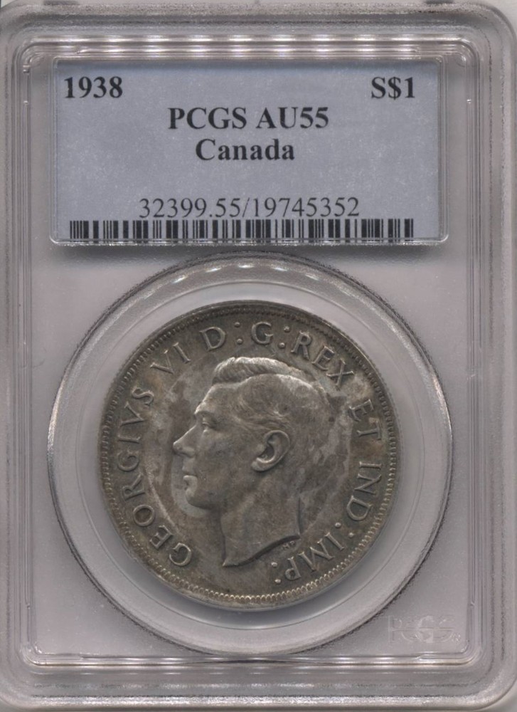 1938 Canada Silver Dollar PCGS AU55