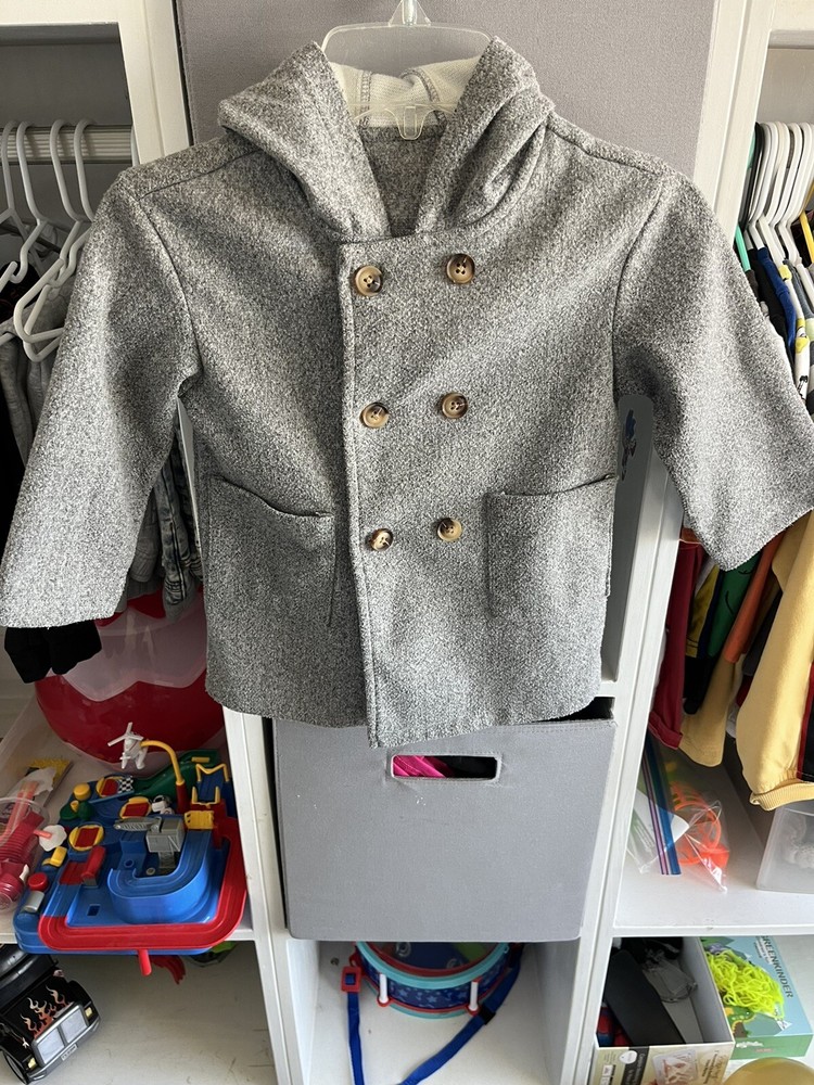 Boy Coat Size 3 Gray Open Front Hoodie