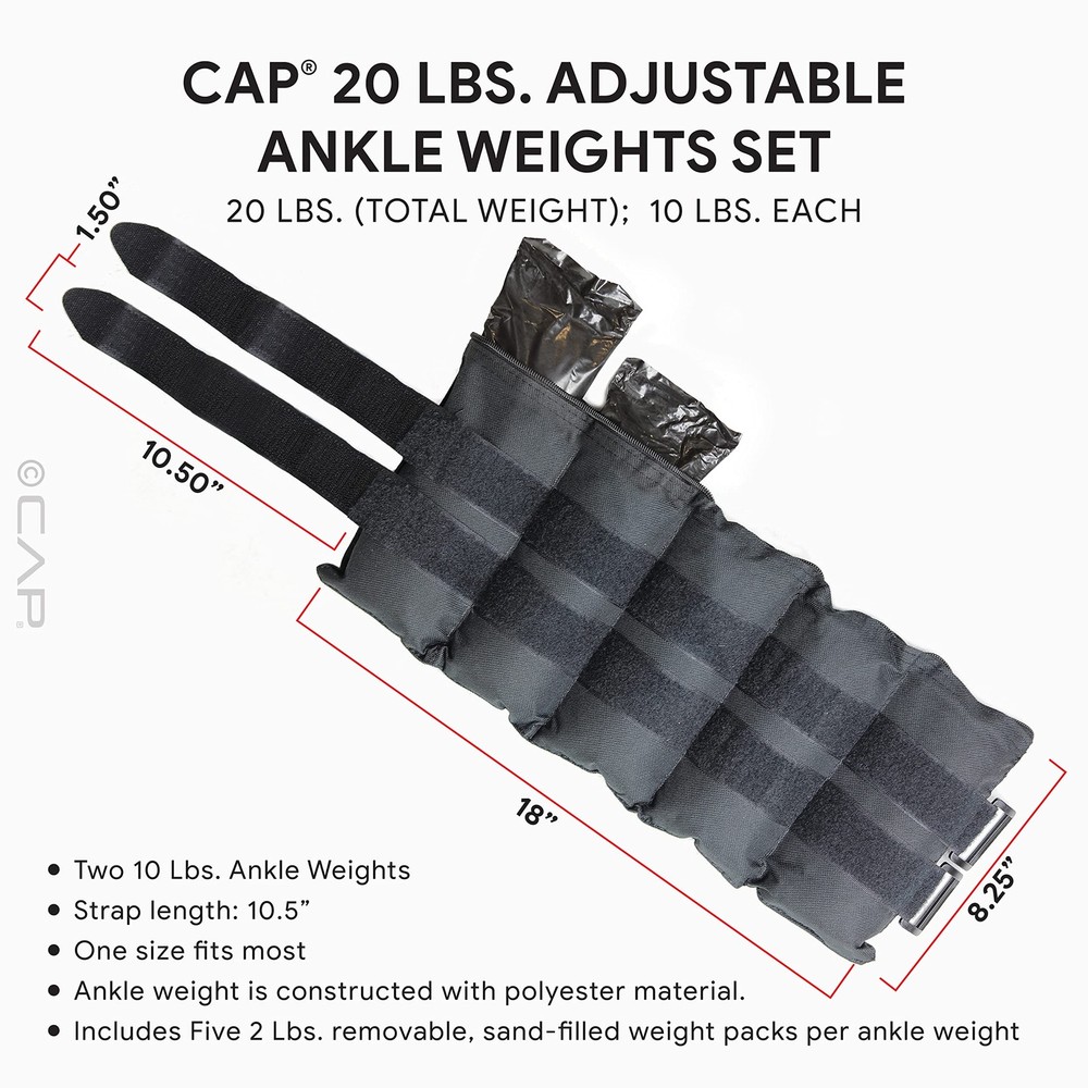 20 Pound Adjustable Ankle Weights With Removable Weight Packs For Workouts