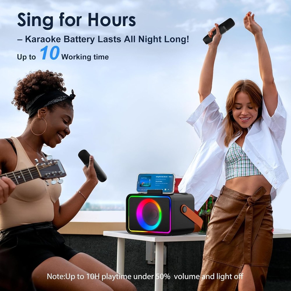 Karaoke Machine,Portable Bluetooth Speaker with 2 Wireless Microphone for Adu...