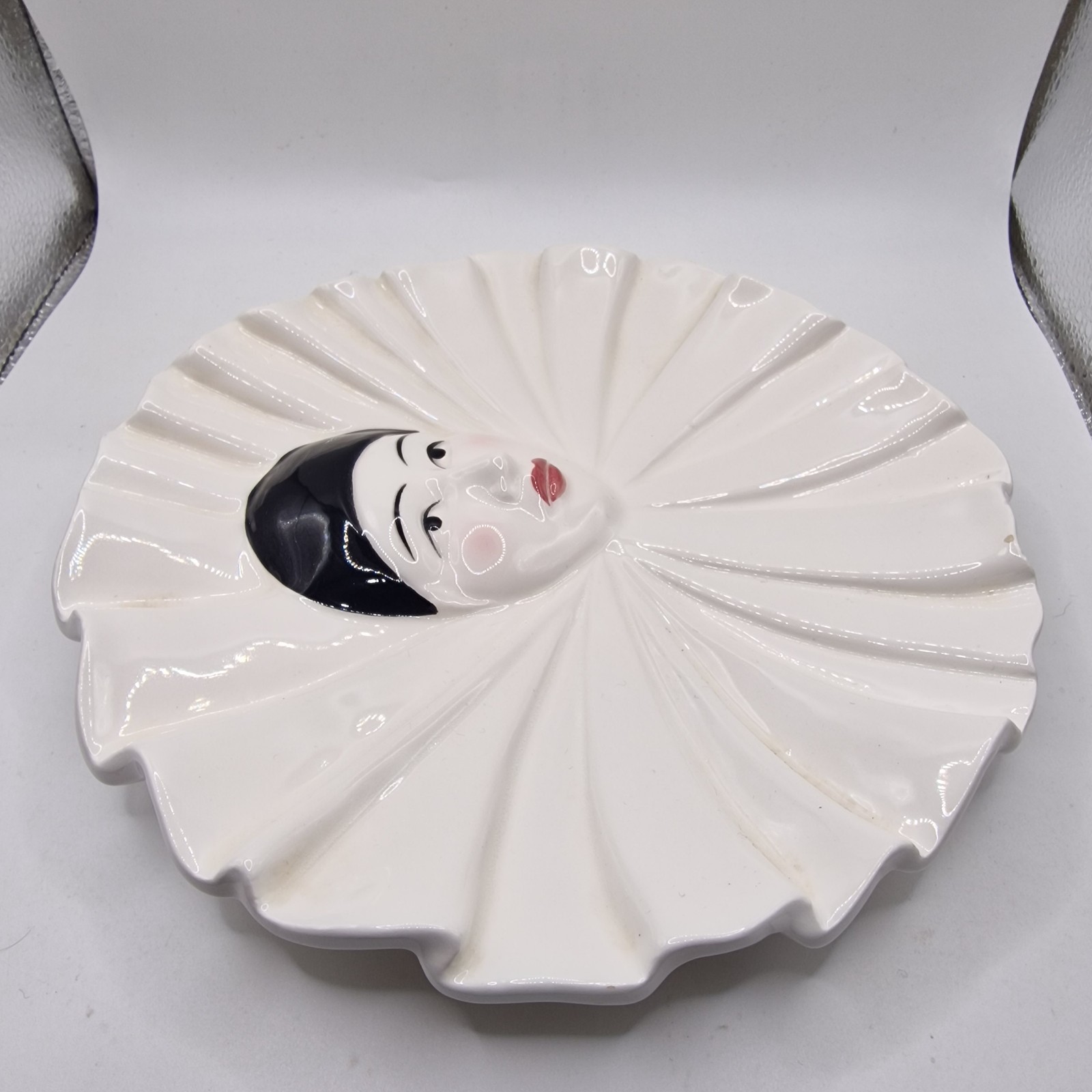 Vintage Tastesetter Sigma Pierrot Clown Face Plates Pair 80s Japan Mime Art Deco