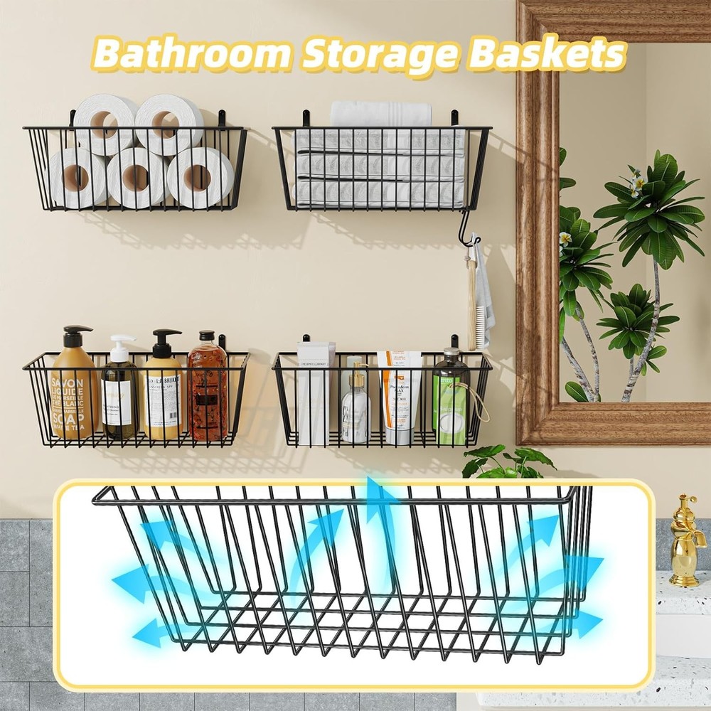 6 Pack Wire Basket Wall Mount Baskets Hanging Baskets Cabinets Organizer &