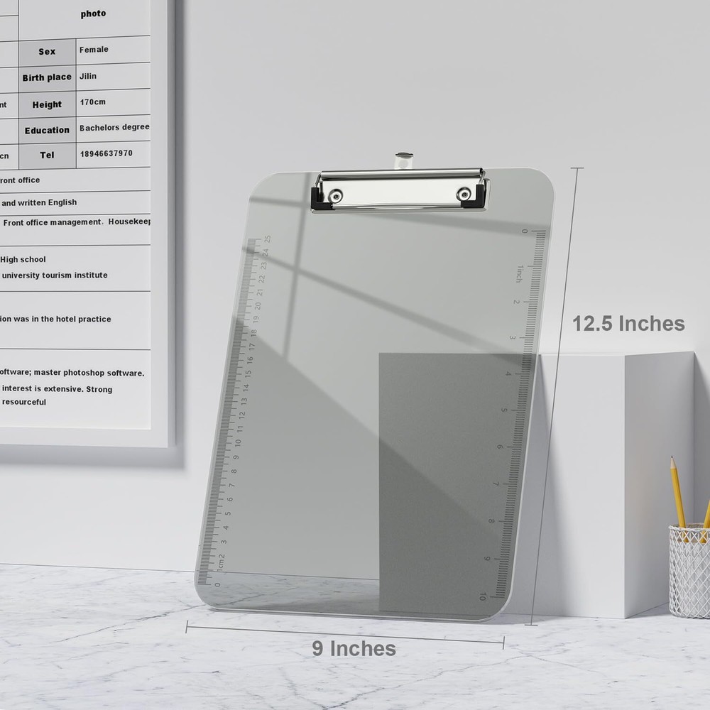 Plastic Clipboards, Translucent Clip Board with Low Profile, Grey 1PC
