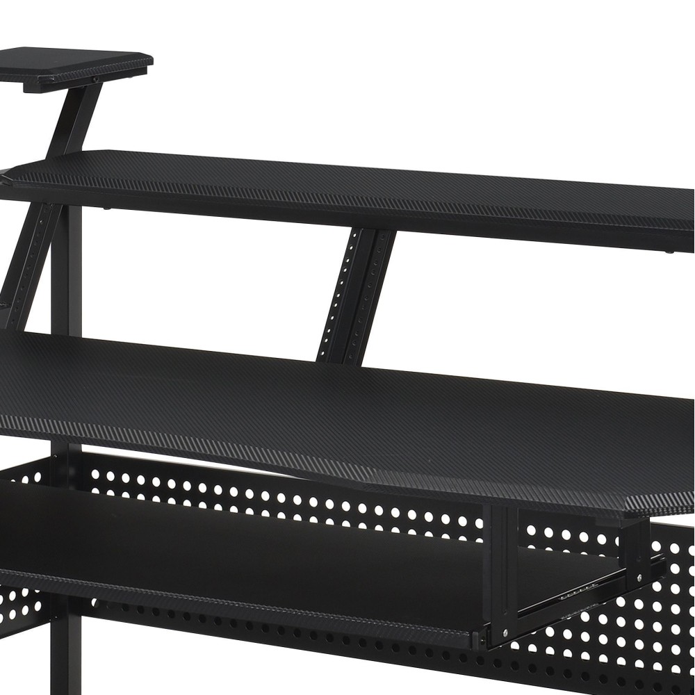Audio Workstation Desk - Speaker Shelves & Cable Holes - Rectangular Design