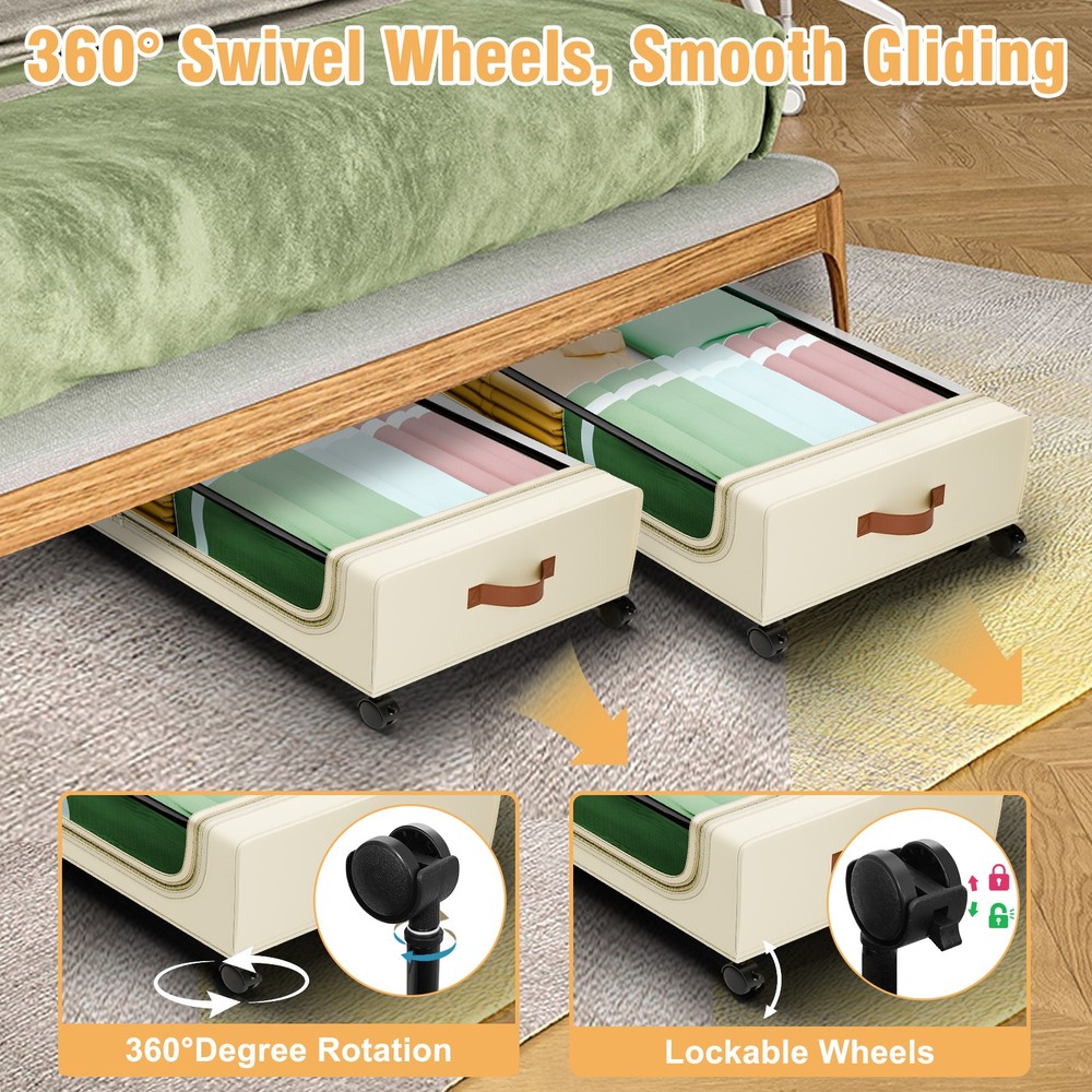 4-Pack Under Bed Storage Box with Wheels - Square Underbed Organizer