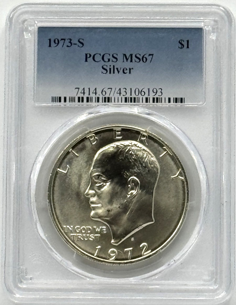 1973-S Eisenhower (Ike) Silver Dollar PCGS MS67 Blue Label