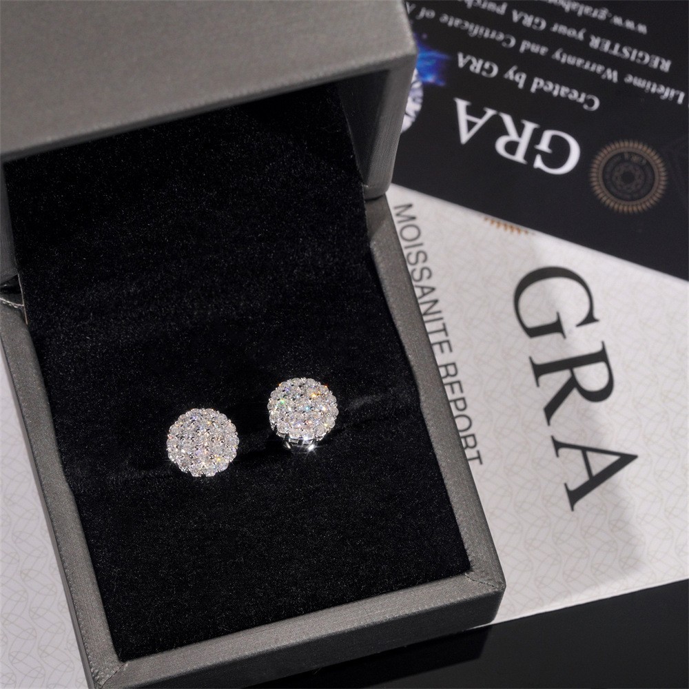 Real Round Cut VVS Moissanite Cluster Stud Earrings Solid 925 Sterling Silver