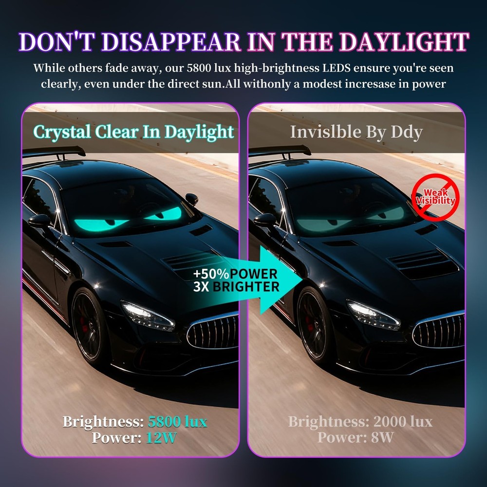 Devil Eyes Light 2PC for Windshield-23.42x4.72IN LETOUR Programmable LED Eyes...