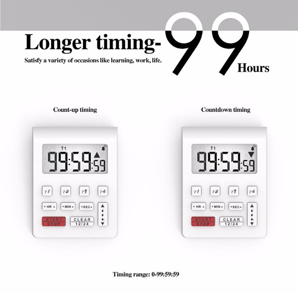 LCD Digital 4-channel Timer 12/24H Clock Countdown Volume Control Multi-scene